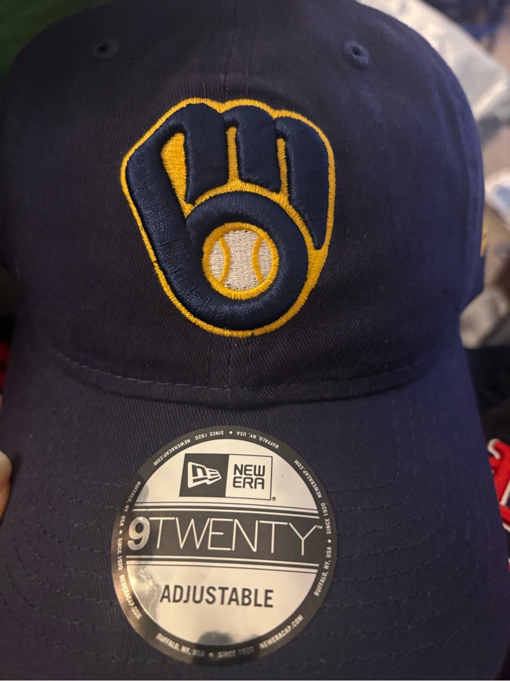 New Era Navy Adjustable Baseball Cap with Yellow Tag